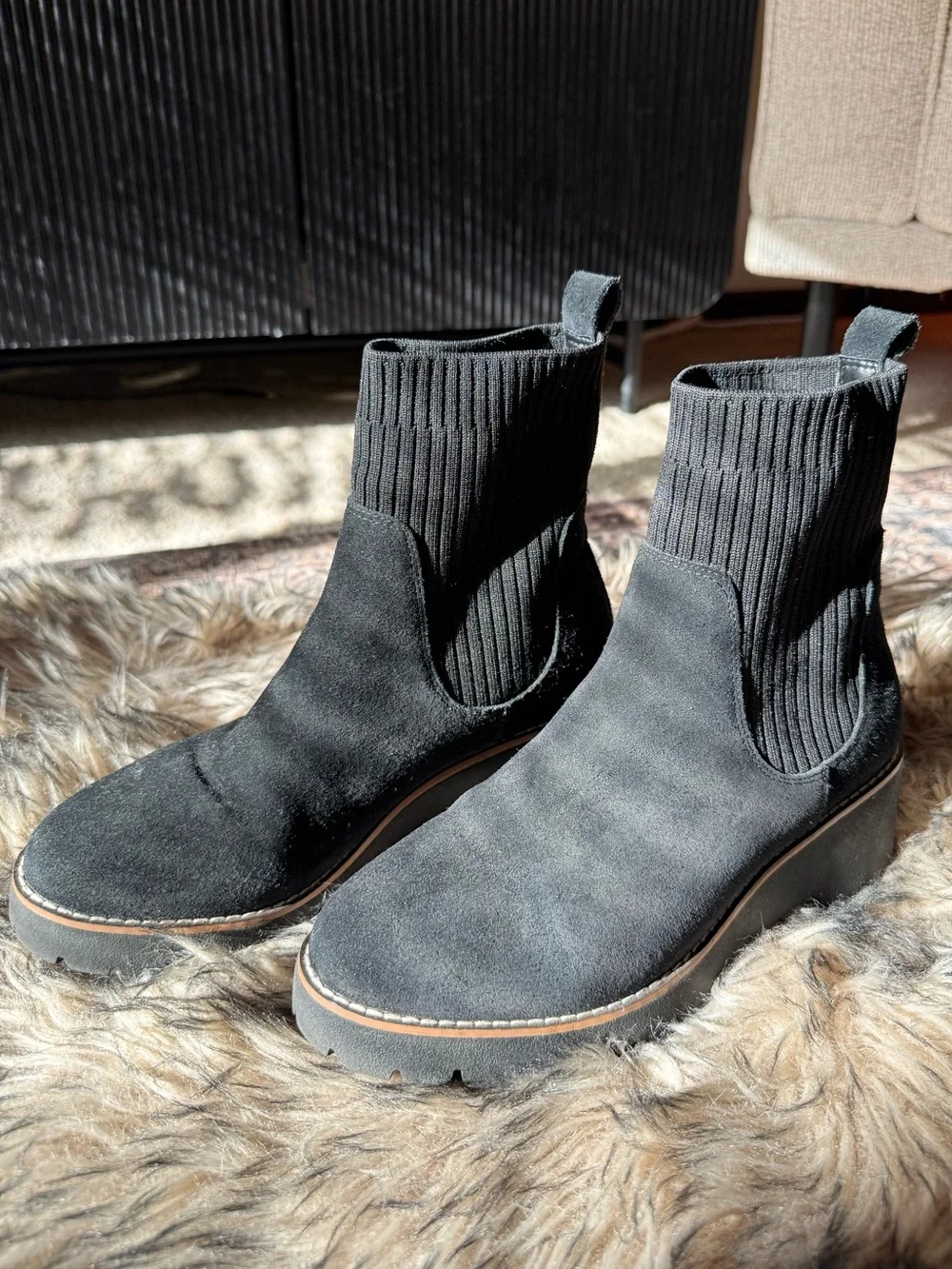 Blondo Waterproof Black Suede Chelsea Wedge Boots - Women